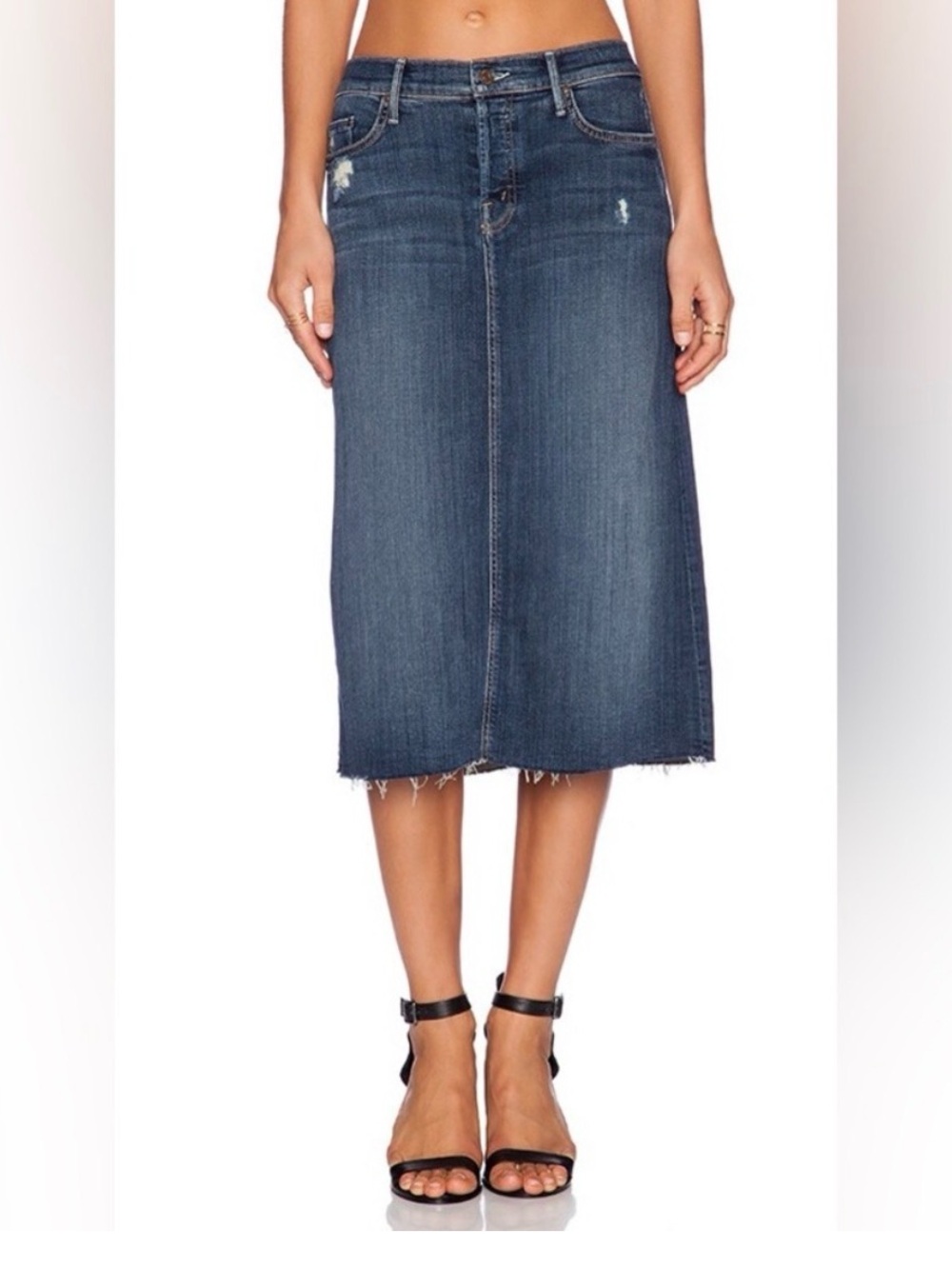 MOTHER Denim Midi Skirt in Blue